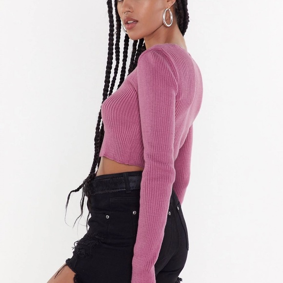 Mauve long sleeve tie front sweater - XS - Picture 5 of 6